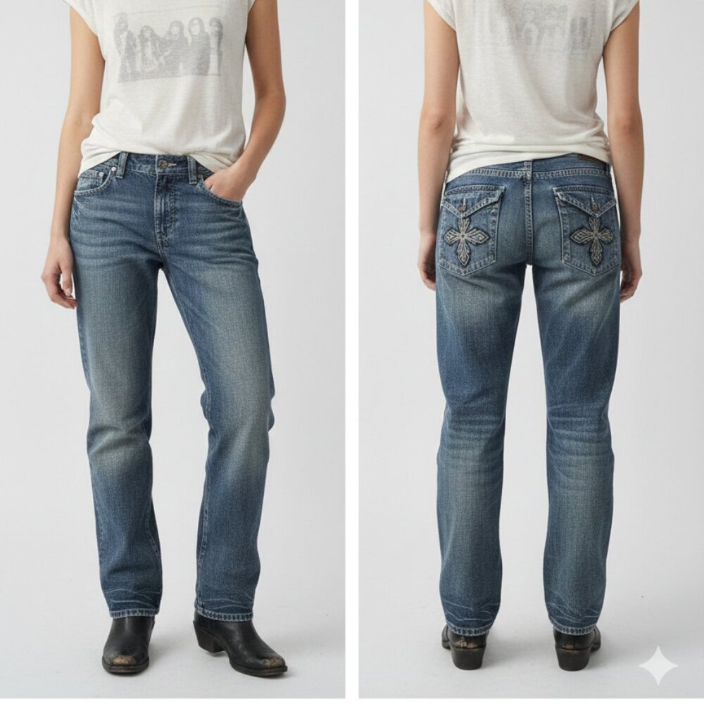 Flypaper Jeans Blue Boot Cut Distressed Y2K Biker Grunge 30 x 30